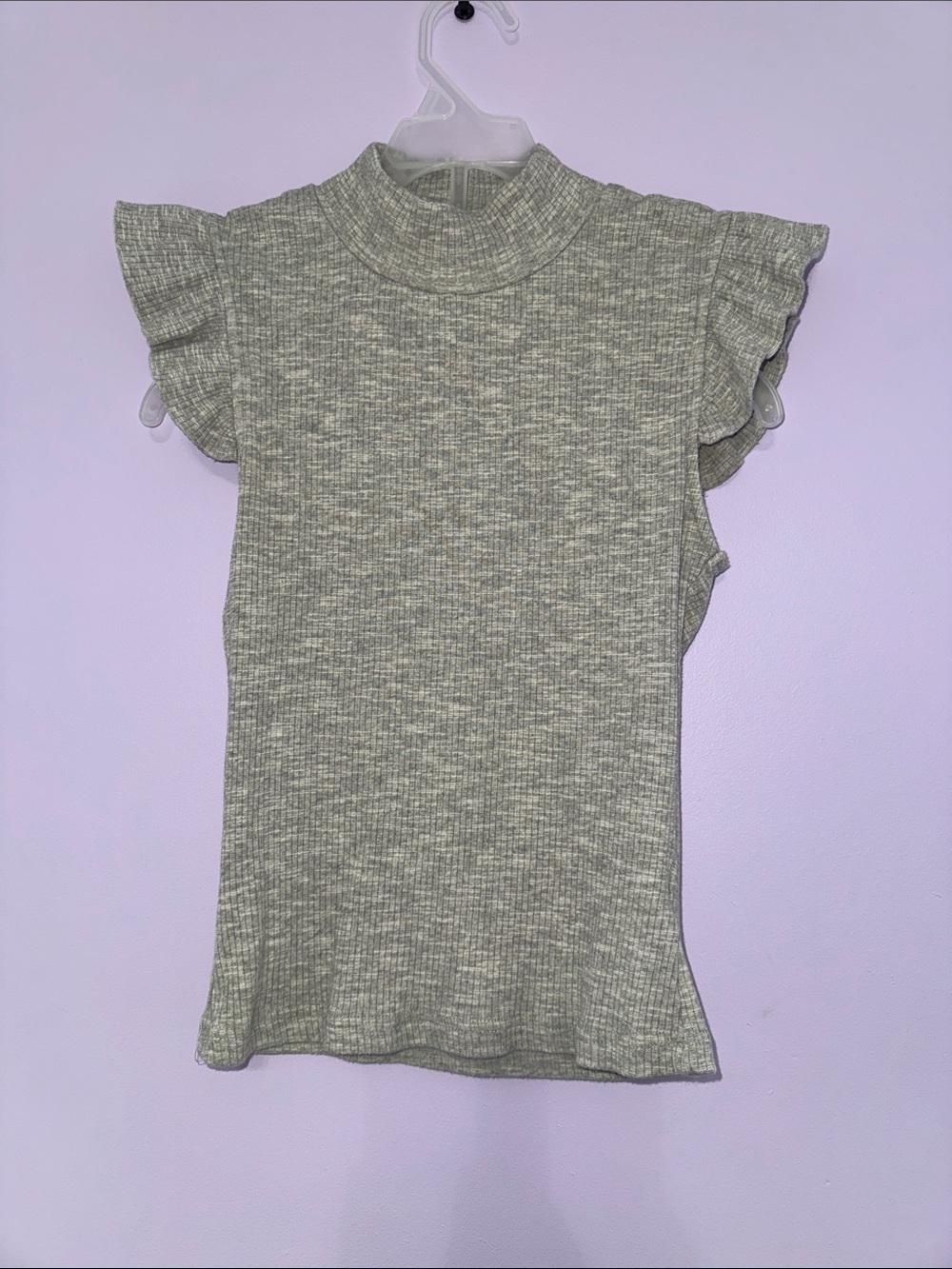 Storia Ribbed Mock Neck Tank with Flutter Sleeves - Light Gray